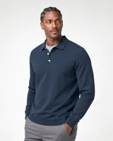 StringKing Men's Pima Terry Long Sleeve Polo - Relaxed Fit, Navy, Collar Shoulder - Human Model