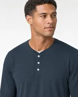 StringKing Men's Pima Jersey Henley - Sharp Fit, Navy, Collar Shoulder - Human Model
