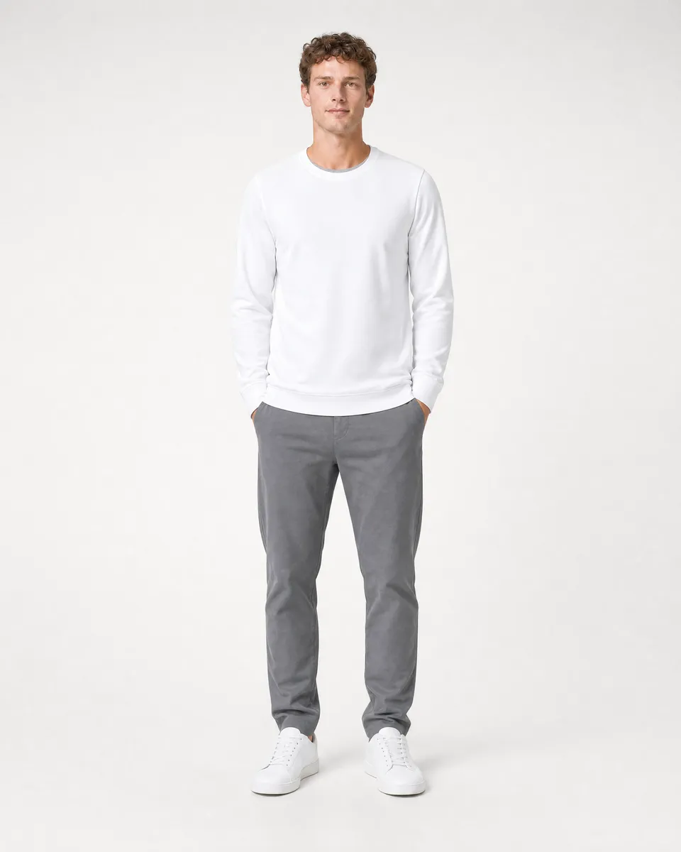StringKing Men's StayWarm Sweater - Relaxed Fit, White, Full Front - Human Model