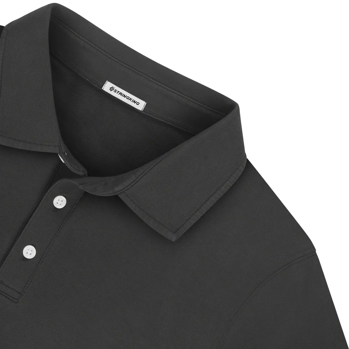 StringKing Men's Pima Terry Long Sleeve Polo - Relaxed Fit, Black, Detail