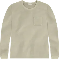 StringKing Men's Pima Cotton Long Sleeve Pocket Crewneck T-Shirt - Relaxed Fit, Khaki Green, Front