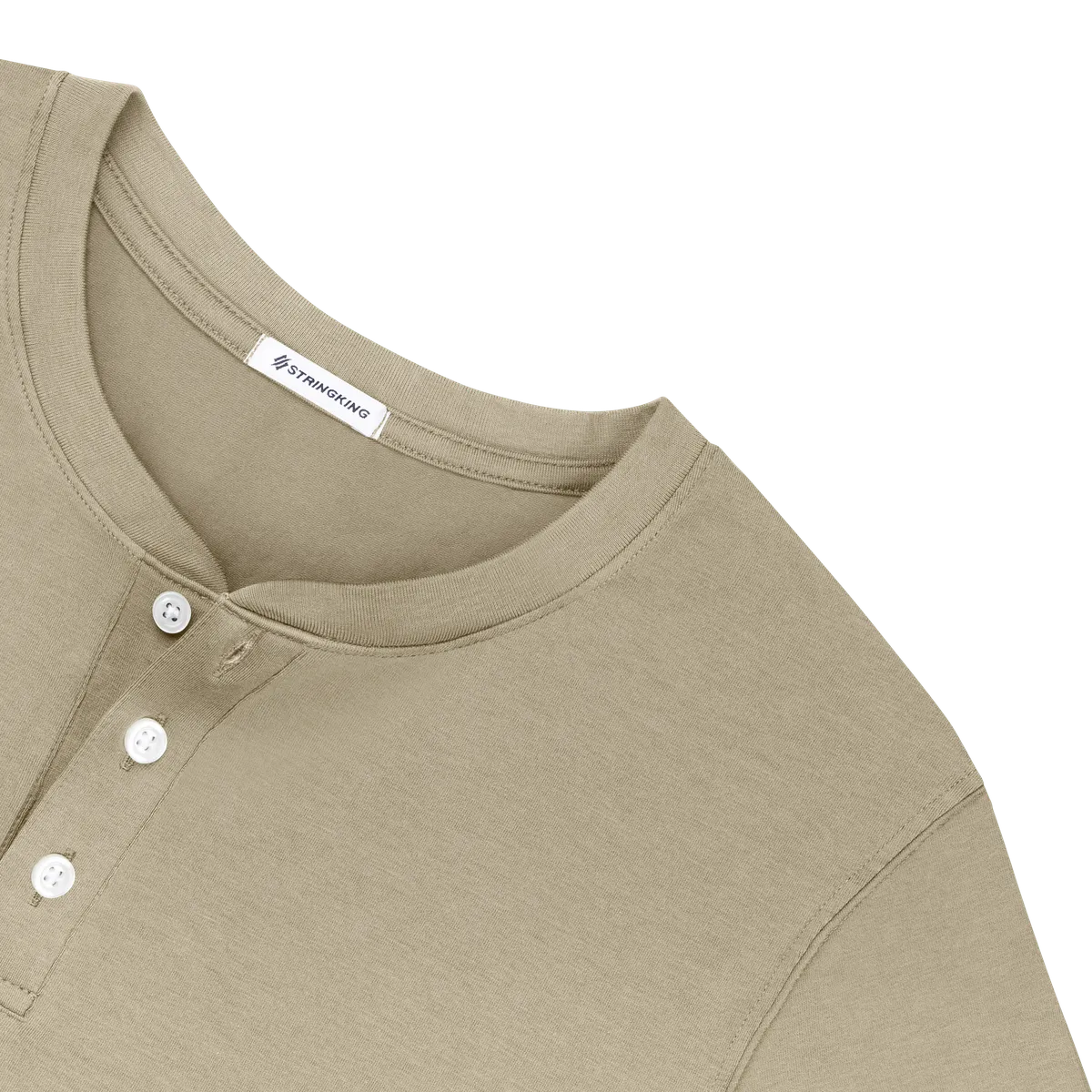 StringKing Men's Pima Cotton Short Sleeve Henley - Relaxed Fit, Warm Khaki, Detail