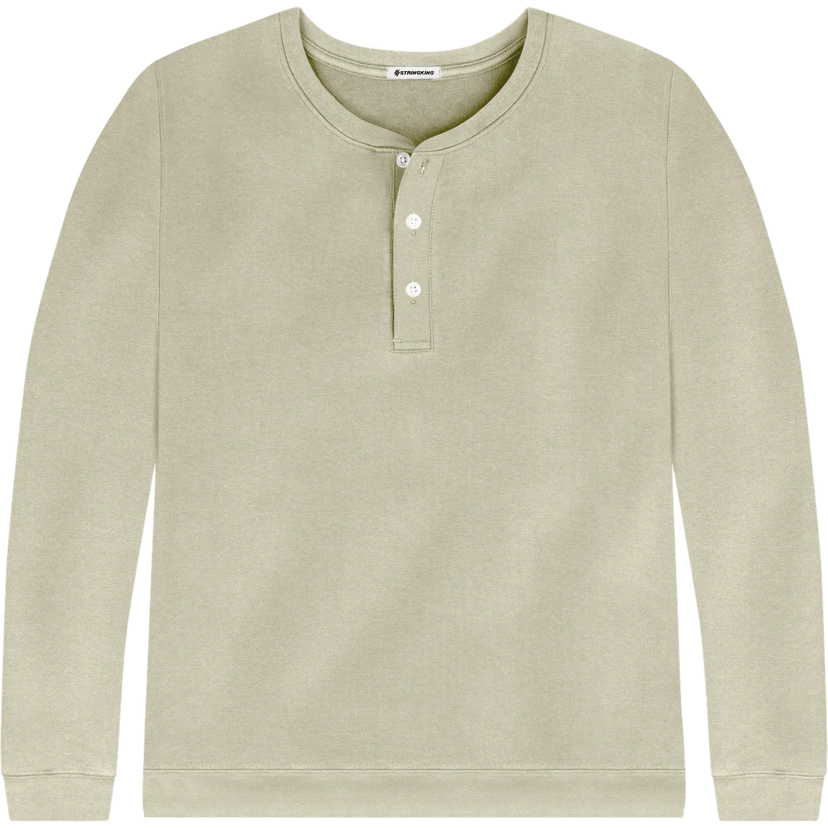 StringKing Men's Pima Cotton Henley Sweatshirt - Relaxed Fit, Khaki Green, Front