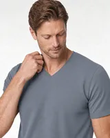 StringKing Men's Pima Terry V-Neck Tee - Sharp Fit, Tradewinds, Collar Shoulder - Human Model