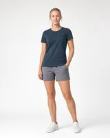 StringKing Women's Pima Jersey Tee - Sharp Fit, Navy, Full Front - Human Model - Top of head to Knees