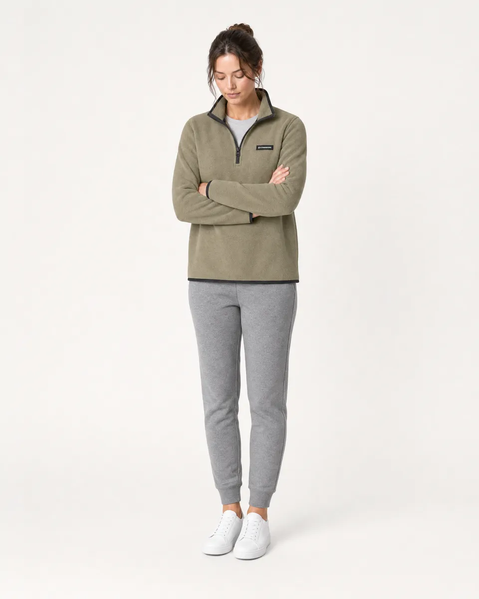 StringKing Women's Polartec Fleece Quarter Zip - Relaxed Fit, Mermaid, Full Front Angle - Human Model