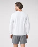 StringKing Men's Pima Terry Long Sleeve Tee - Sharp Fit, White, Full Back - Human Model - Top of head to Mid-thigh