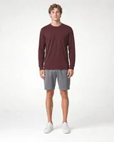 StringKing Men's Pima Jersey Long Sleeve Pocket Tee - Sharp Fit, New Maroon, Full Front - Human Model