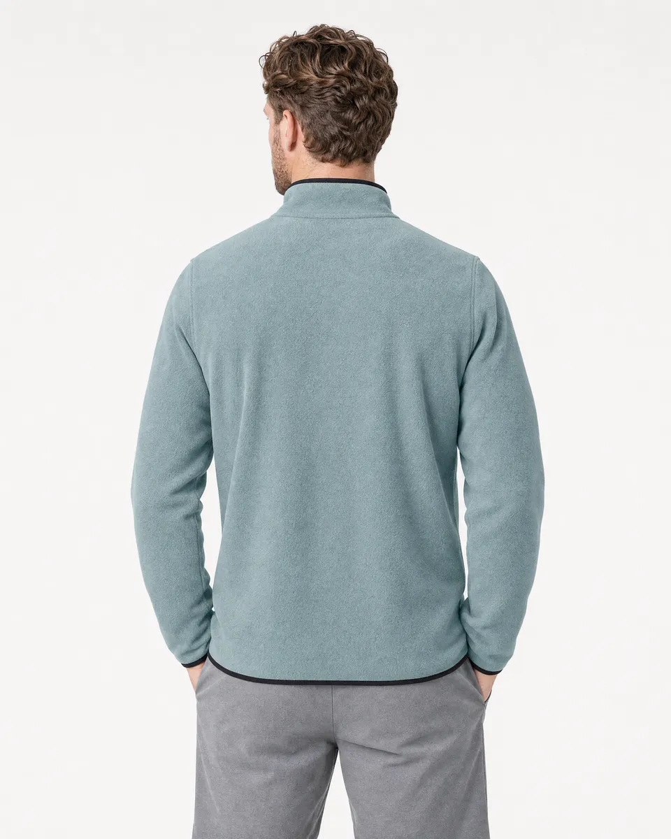 StringKing Men's Polartec Fleece Quarter Zip - Sharp Fit, Slate, Full Back - Human Model - Top of head to Mid-thigh