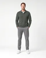 StringKing Men's Pima Terry Long Sleeve Polo - Sharp Fit, Moss, Full Front - Human Model