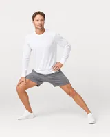 StringKing Men's Pima Jersey Long Sleeve Tee - Relaxed Fit, White, Full Front Angle - Human Model