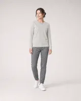 StringKing Women's Pima Terry V-Neck Sweater - Sharp Fit, Moonstruck, Full Front Angle - Human Model