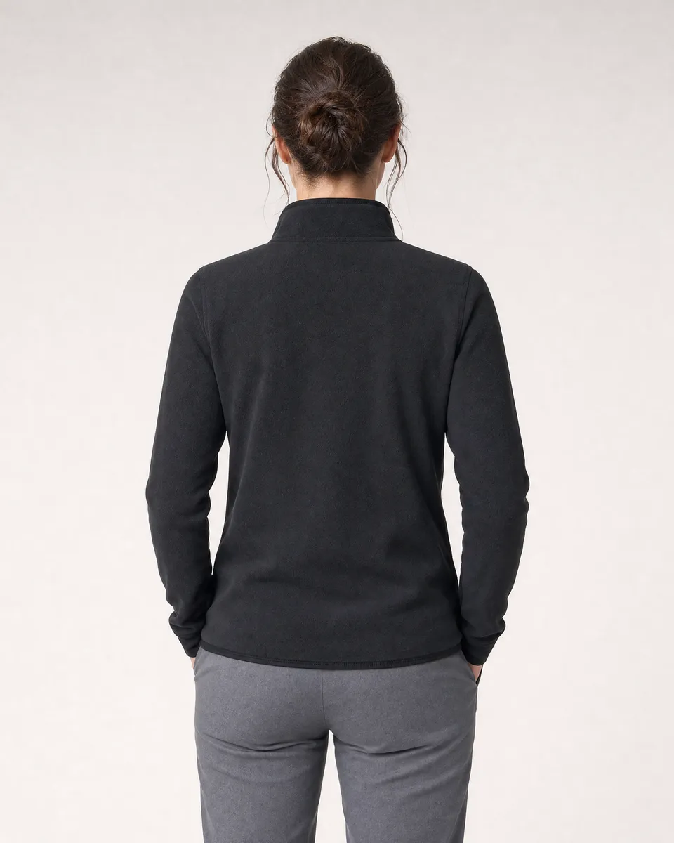 StringKing Women's Polartec Fleece Quarter Zip with Pockets - Sharp Fit, Meteorite, Full Back - Human Model - Top of head to Mid-thigh