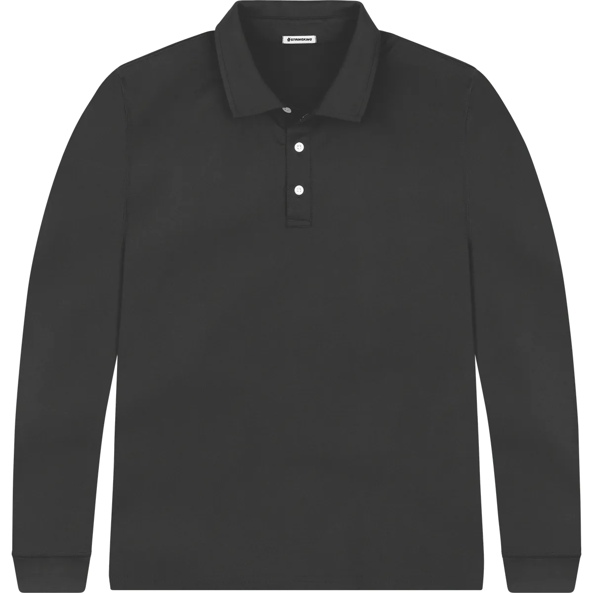 StringKing Men's FlexTech Long Sleeve Polo - Relaxed Fit, Black, Front