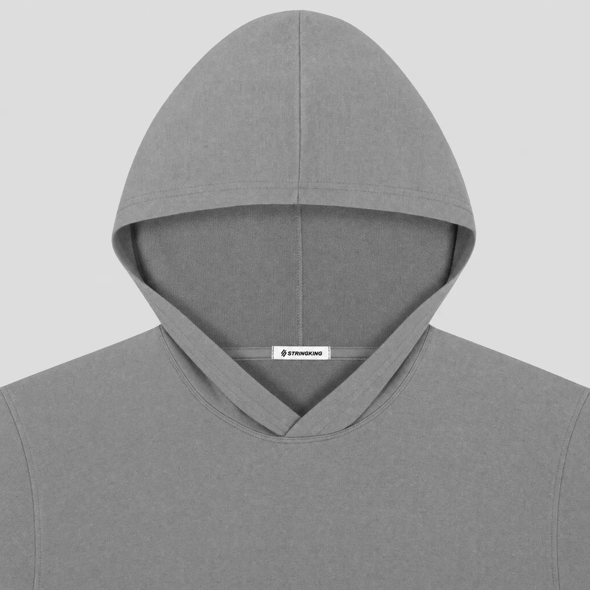StringKing Men's Pima Terry Short Sleeve Hoodie - Sharp Fit, Frost Gray, Detail