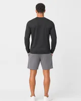 StringKing Men's Pima Terry Long Sleeve V-Neck Tee - Sharp Fit, Black, Full Back - Human Model - Top of head to Mid-thigh