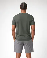StringKing Men's Pima Jersey V-Neck Tee - Sharp Fit, Moss, Full Back - Human Model - Top of head to Mid-thigh