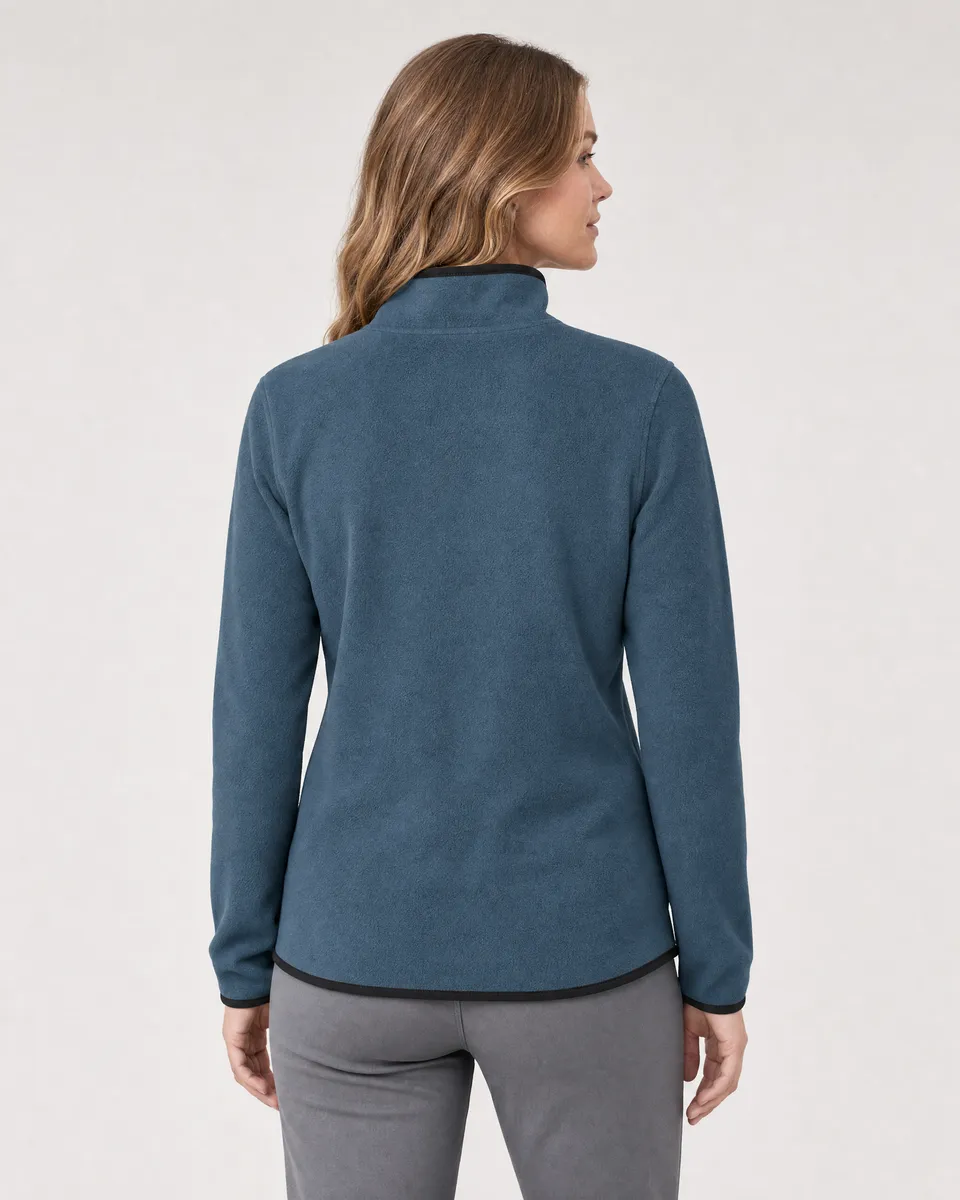 StringKing Women's Polartec Fleece Quarter Zip with Pockets - Sharp Fit, Indian Teal, Full Back - Human Model - Top of head to Mid-thigh