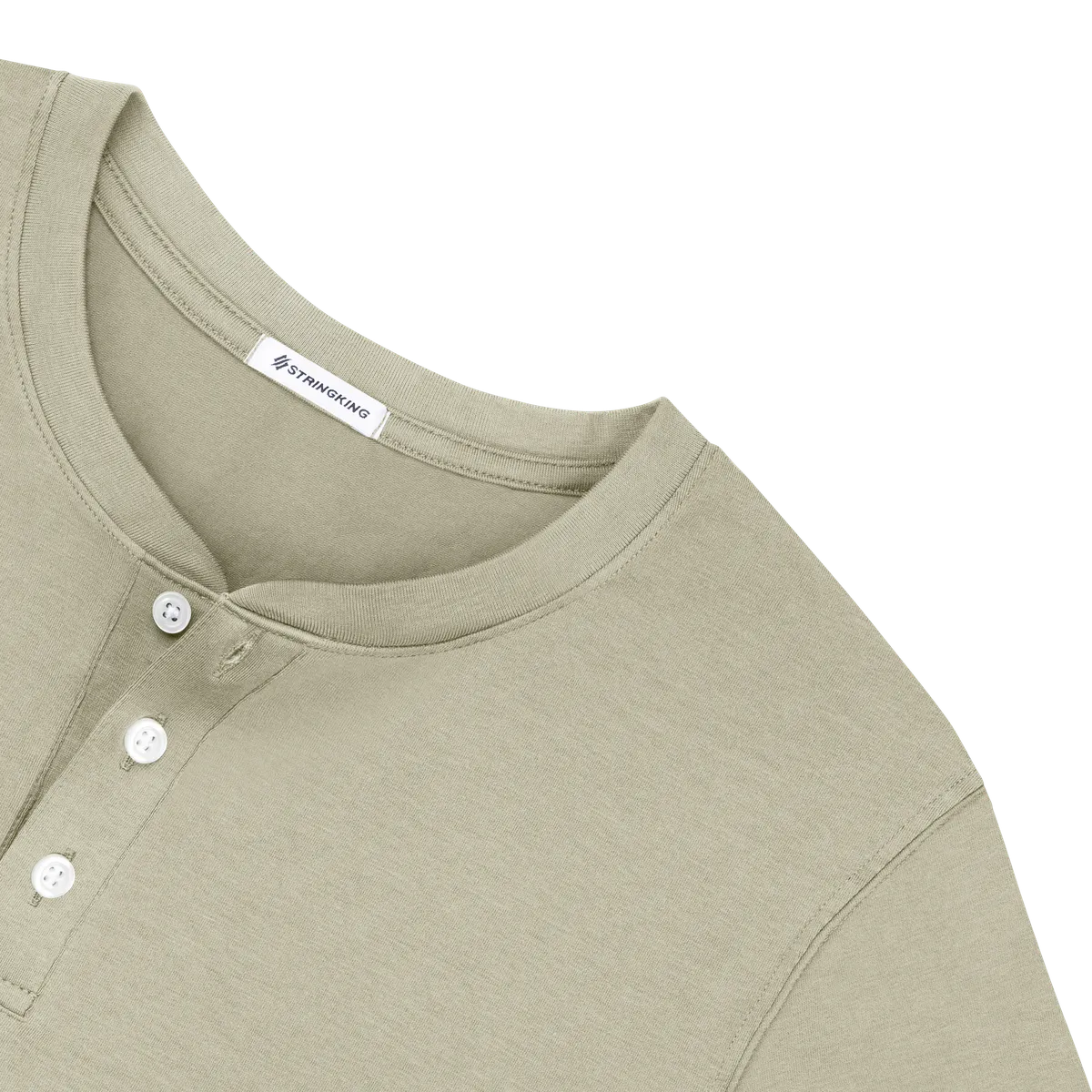 StringKing Men's Pima Cotton Short Sleeve Henley - Relaxed Fit, Khaki Green, Detail