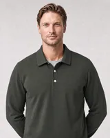StringKing Men's Pima Terry Long Sleeve Polo - Sharp Fit, Moss, Collar Shoulder - Human Model