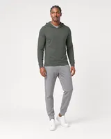 StringKing Men's Pima Jersey Hoodie - Sharp Fit, Moss, Full Front Angle - Human Model
