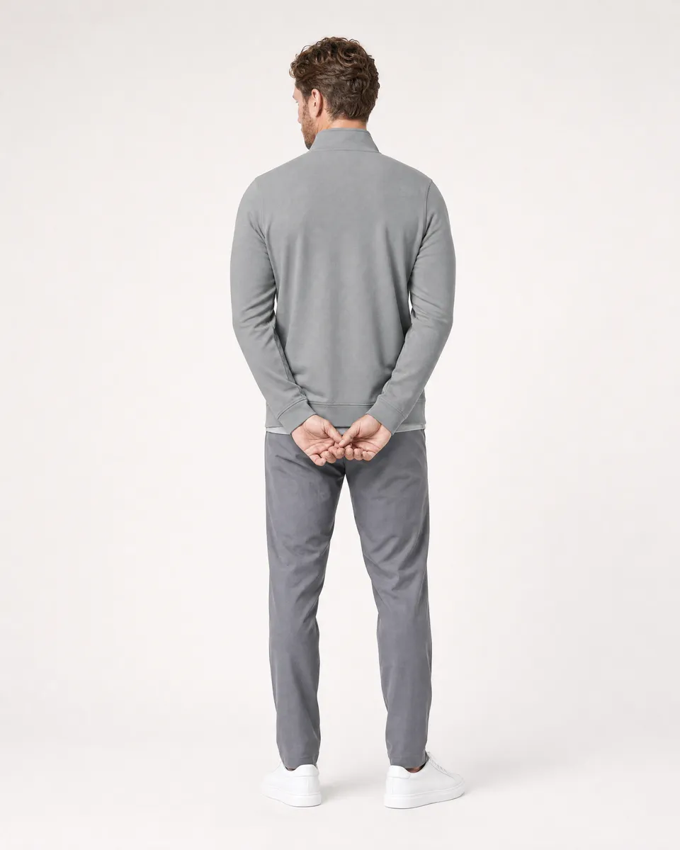 StringKing Men's StayCool Quarter Zip - Relaxed Fit, Gray, Full Back - Human Model - Top of head to Mid-thigh