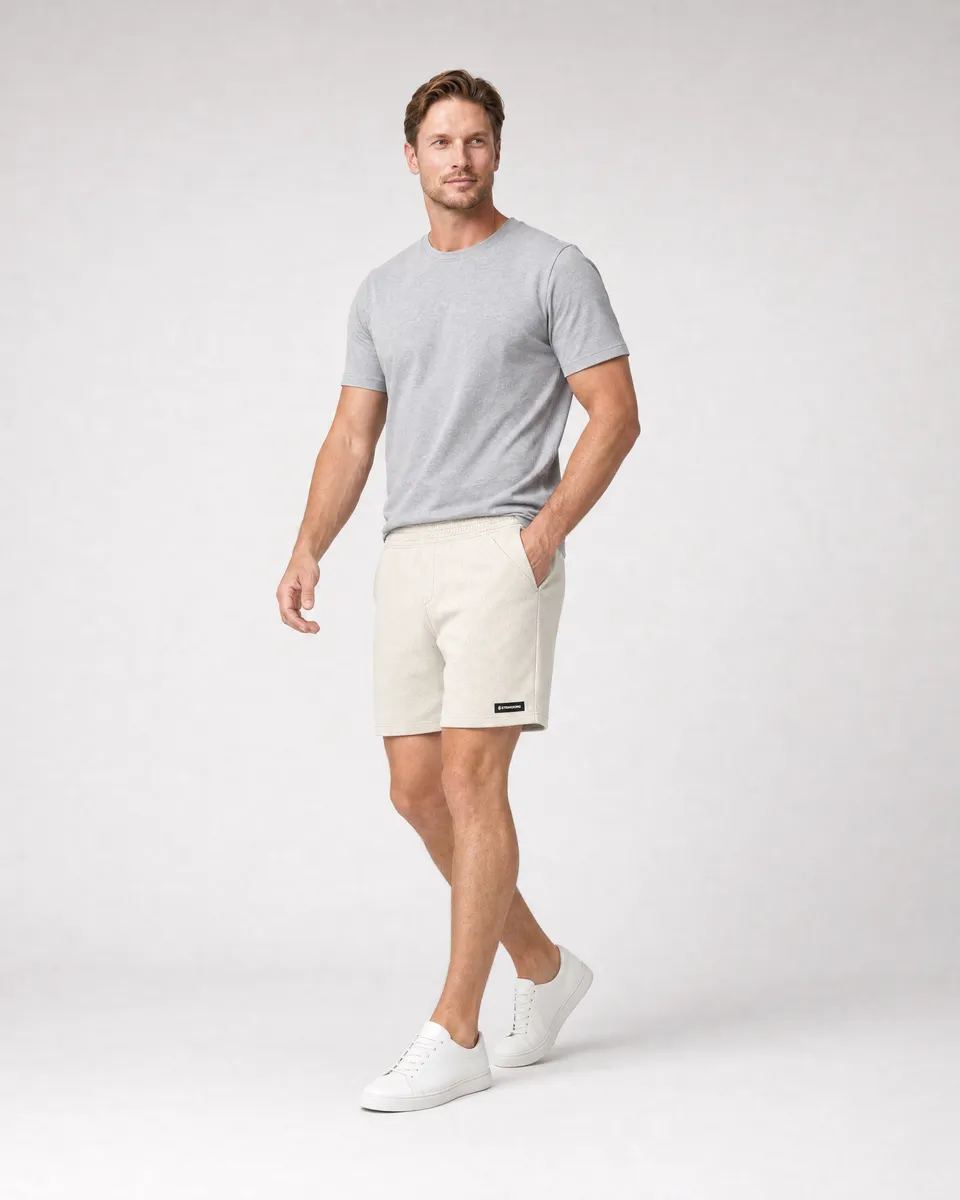 StringKing Men's Polartec Fleece Shorts - Relaxed Fit, Jet Stream, Full Front Angle - Human Model