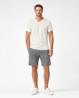 StringKing Men's Pima Jersey V-Neck Tee - Relaxed Fit, Tofu, Full Front - Human Model - Top of head to Knees