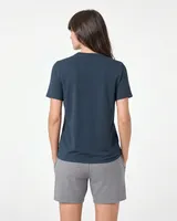 StringKing Women's Pima Jersey Tee - Relaxed Fit, Navy, Full Back - Human Model - Top of head to Mid-thigh