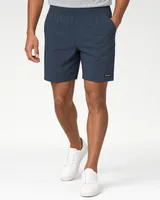 StringKing Men's Nylon Flex Shorts - Sharp Fit, Navy, Full Front - Human Model - Waist to Mid-calf