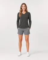 StringKing Women's Pima Terry Long Sleeve V-Neck Tee - Relaxed Fit, Peat, Full Front - Human Model