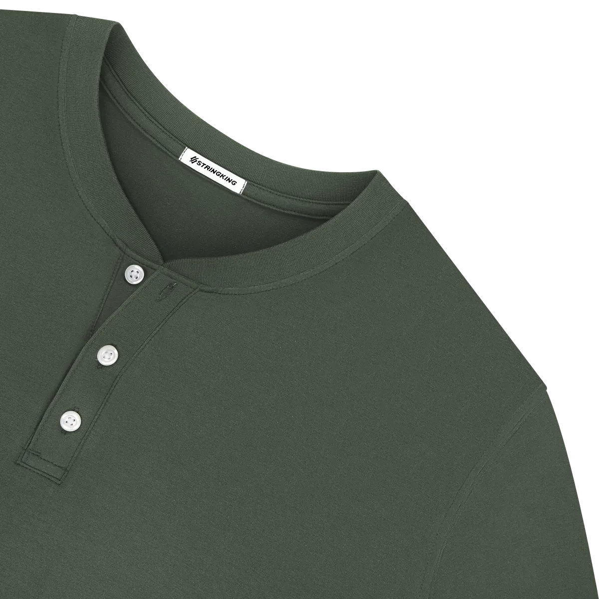 StringKing Men's Pima Jersey Short Sleeve Henley - Sharp Fit, Moss, Detail