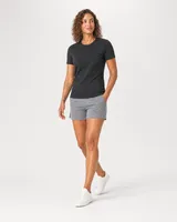 StringKing Women's Pima Terry Tee - Sharp Fit, Black, Collar Shoulder - Human Model