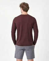 StringKing Men's Pima Jersey Long Sleeve Pocket Tee - Sharp Fit, New Maroon, Full Back - Human Model - Top of head to Mid-thigh