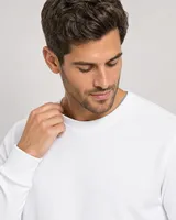 StringKing Men's Pima Terry Crew Sweater - Sharp Fit, White, Collar Shoulder - Human Model