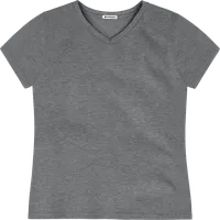 StringKing Women's FlexStyle Short Sleeve V-Neck T-Shirt - Relaxed Fit, Heather Gray, Front