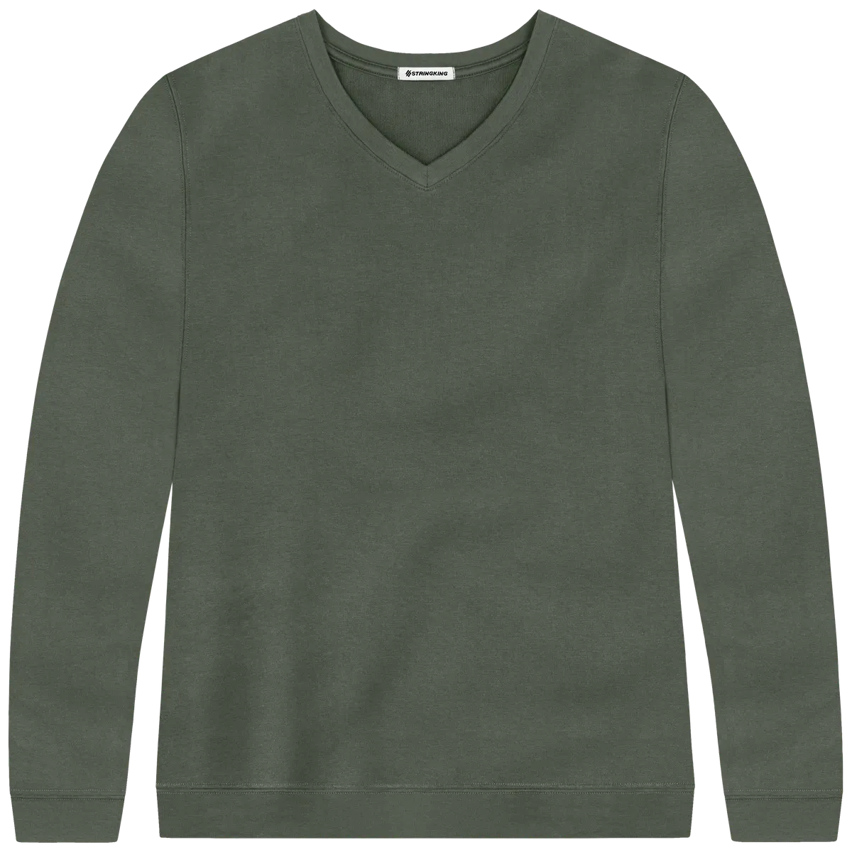 StringKing Women's Pima Cotton V-Neck Sweatshirt - Relaxed Fit, Moss, Front