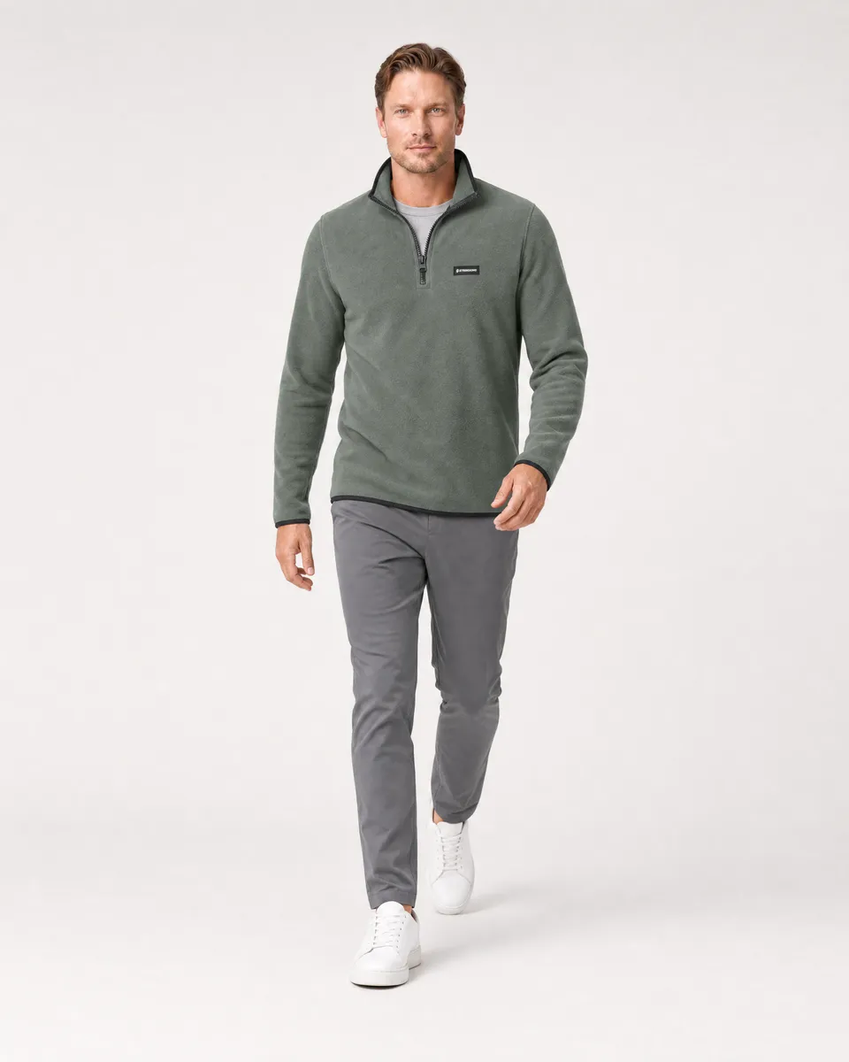 StringKing Men's Polartec Fleece Quarter Zip - Sharp Fit, Avenue Green, Full Front Angle - Human Model