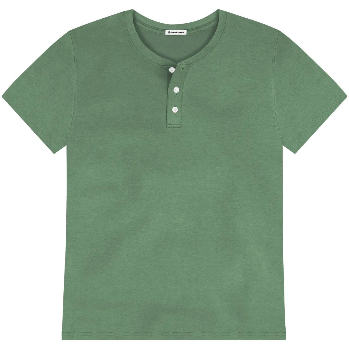 StringKing Men's Pima Cotton Short Sleeve Henley - Relaxed Fit, Green, Front