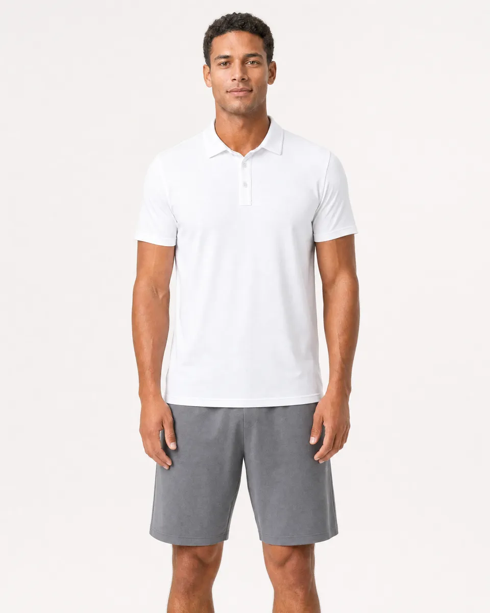 StringKing Men's Pima Jersey Classic Polo, Full Front - Human Model - Top of head to Knees