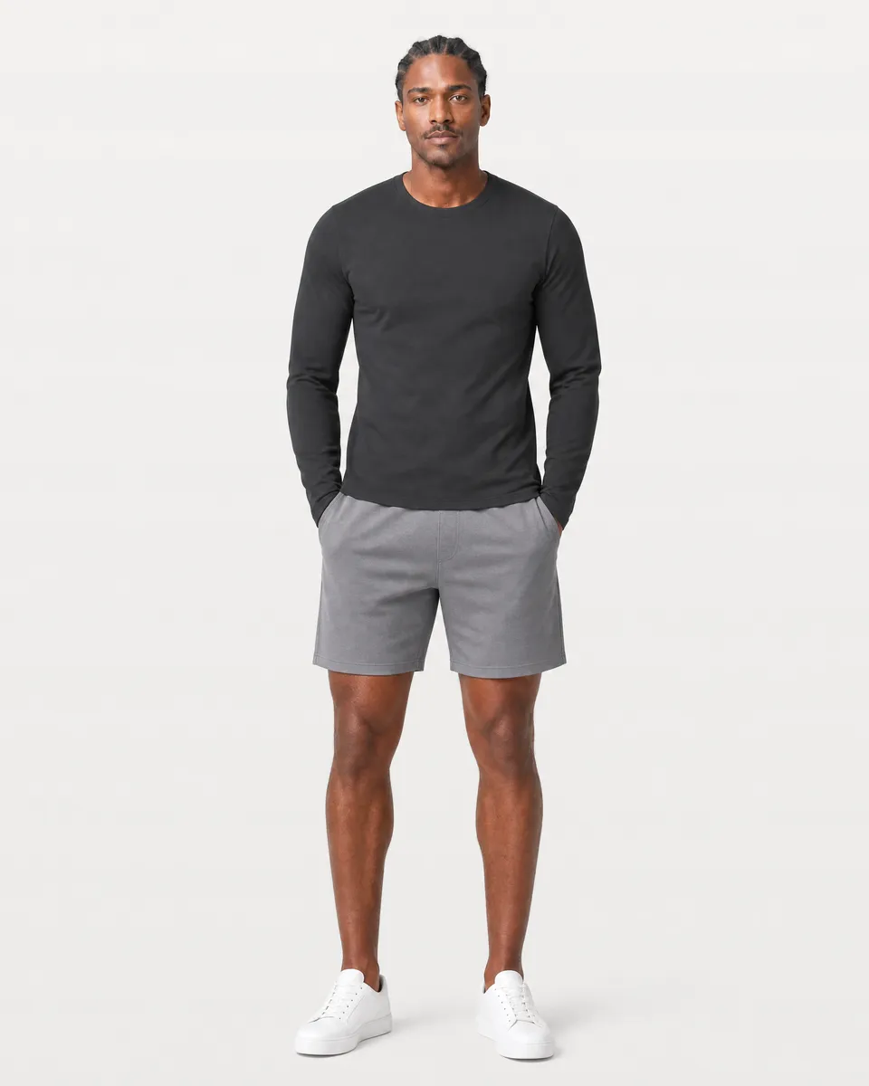 StringKing Men's StayWarm Long Sleeve Tee - Sharp Fit, Black, Full Front - Human Model - Top of head to Knees