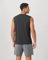 StringKing Men's StayWarm Tank Top - Relaxed Fit, Black, Full Back - Human Model - Top of head to Mid-thigh