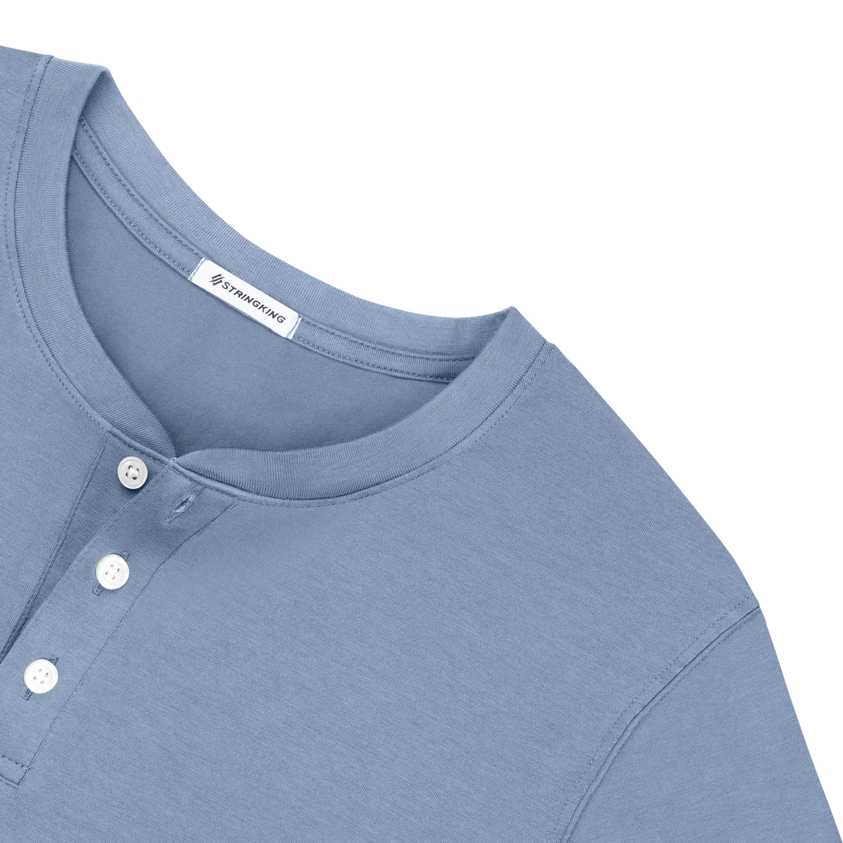 StringKing Men's Pima Cotton Short Sleeve Henley - Relaxed Fit, Slate Blue, Detail