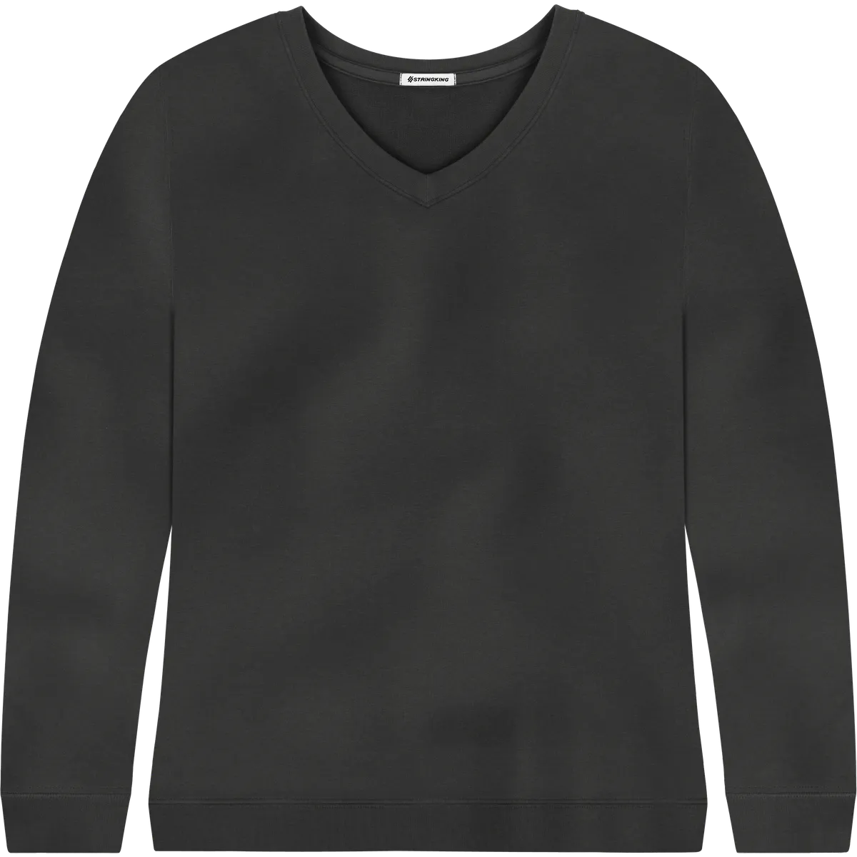 StringKing Women's Pima Terry V-Neck Sweater - Relaxed Fit, Black, Front