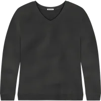 StringKing Women's Pima Terry V-Neck Sweater - Relaxed Fit, Black, Front