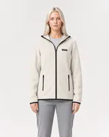 StringKing Women's Polartec Fleece Full Zip Hoodie with Pockets - Relaxed Fit, Jet Stream, Full Front - Human Model - Top of head to Knees
