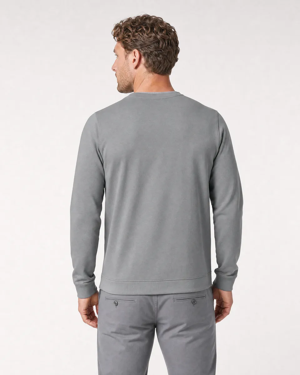 StringKing Men's StayWarm Sweater - Sharp Fit, Gray, Full Back - Human Model - Top of head to Mid-thigh