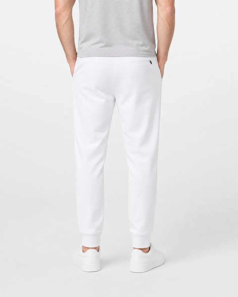 StringKing Men's StayWarm Joggers - Sharp Fit, White, Full Back - Human Model - Chest to Feet