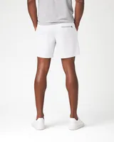 StringKing Men's Nylon Flex Shorts - Sharp Fit, White, Full Back - Human Model - Chest to Feet