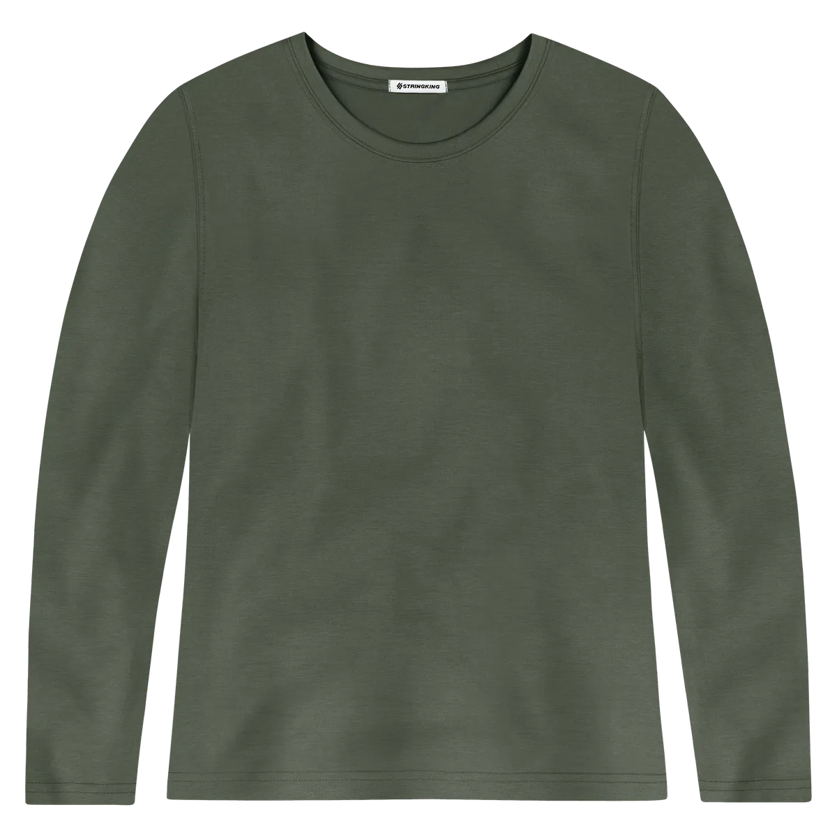 StringKing Women's FlexStyle Long Sleeve Crewneck T-Shirt - Sharp Fit, Thyme, Front